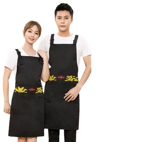 ANKRIC 방수앞치마 멜빵 앞치마 면자수 용봉방유서비스 직원복종하다, 블랙