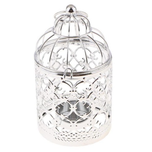 금속 Tealight 캔들 홀더 매달려 등불 크리 에이 티브 새장 웨딩 홈 테이블 장식-3.15x5.51inch, A 실버, 철