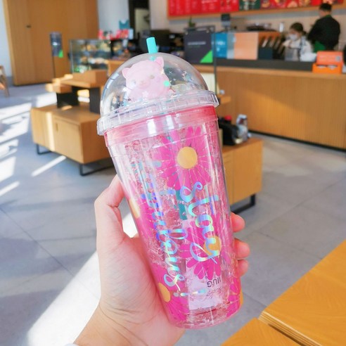 크리에이티브 유니콘 아이스컵 러블리 시크 물컵 그라데이션 스무디 컵, 517알파카핑크_450ml