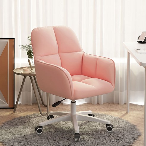 예쁜 등받이 회전 화장대 책상 의자 인테리어의자, 핑크 (흰색 의자 다리), 1개