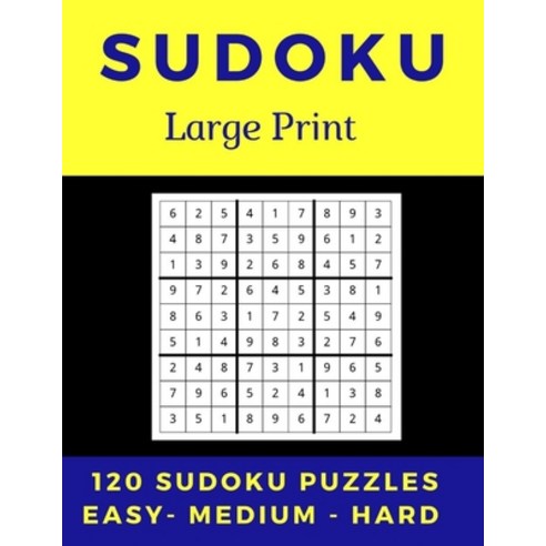 SUDOKU Large Print: 120 Sudoku Puzzles Easy - Medium - Hard/black/ Word Cloud Sudoku blue-yellow Paperback, Independently Published