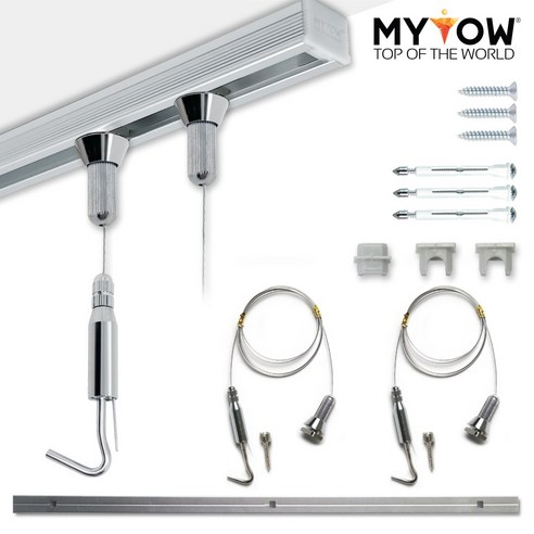 마이토우 와이어 액자걸이 레일 걸이 프리미엄 세트 50cm 100cm 액자 레일 단품 50cm 100cm 5색상 액자 걸이 4종, 실버, 1세트