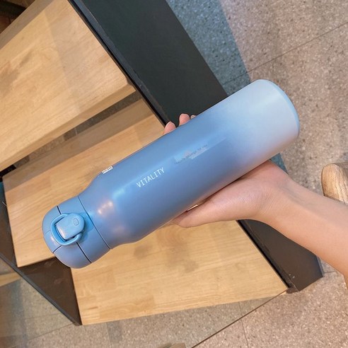 패션 점차적 대용량 보온컵 레저 리본 잠금장치 탄개 운동차 헬스 보온컵, 푸르다, 750ml