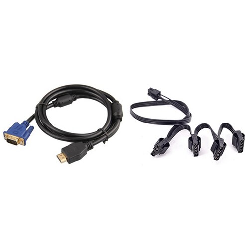 1 PC 케이블 어댑터 변환기 HDMI to VGA 15PIN 남성 1.65m & 1 PC IDE 4PIN 모듈러 전원 공급 장치 케이블, 하나, 검정