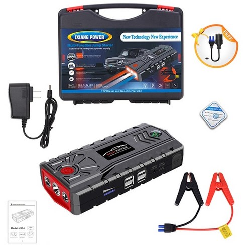 가성비 비상용 점프스타터 차량 휴대용 배터리 32000mah 99900mah 5000a 파워뱅크 가솔린 디젤 자동차 밧데리 12V 전차종 호환 캠핑 차박용품, 32000mah 심플 세트, 4개