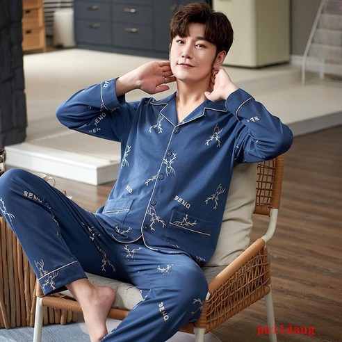 가을 대형 남성 잠옷 긴팔 바지 투피스 캐주얼 홈웨어