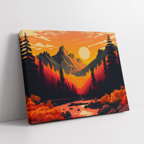아트앤코 인테리어 캔버스 액자 50x40cm, 아름다운 노을과 숲 아트