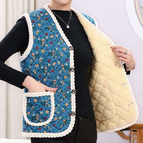 베스템 따듯한 융털 기모조끼 꽃무늬 촌캉스 방한 보온 부모님 선물