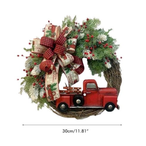 TeeFly 빨간색 트럭 크리스마스 화 환에 대 한 프런트 도어 장식에 환 가을 수확 할로윈 추수 감사절, 피규어