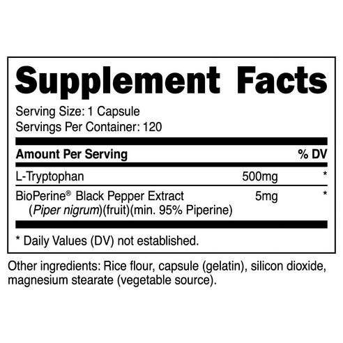 빠르게 흡수되는 식이 보조제, 풍부한 L-트립토판 함유, 캡슐 제형