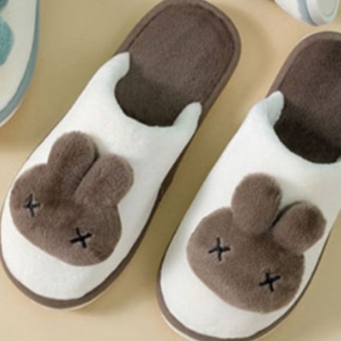 남여공용 복실 털 토끼 실내화 사무실 슬리퍼 거실화 신발, 브라운, 1개