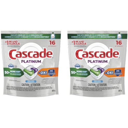 캐스케이드 cascade 플래티넘 식기세척기 세제 옥시 딥클린 프레시향 16개입 2팩, 2개, 252g