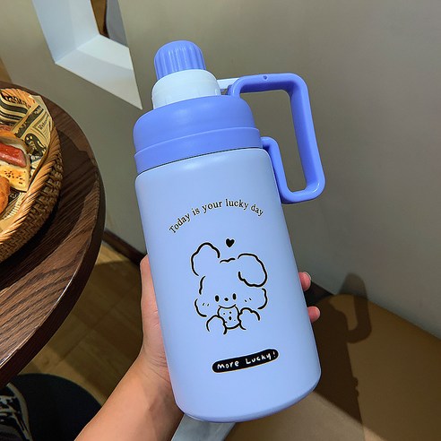 보온병 대용량 880ml 야외 물컵 남녀 가정용 휴대용 캐릭터 귀여움 대용량 손잡이, 자주색