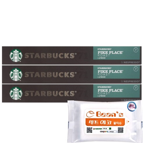 네스프레소 호환 스타벅스 캡슐커피 30개 + 빈즈물티슈10매, 파이크 플레이스  1세트