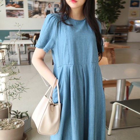 메리앤유 여름 해변을 느끼게 해주는 청데님 원피스 데님롱원피스