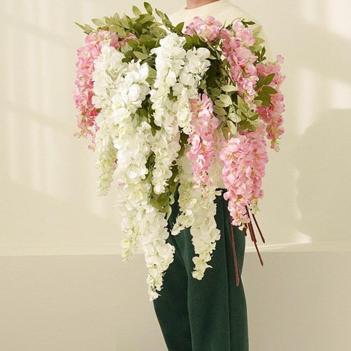 플라우스302 등나무 꽃 조화 행잉플랜트 포토존 장식 2p, 핑크, 2개