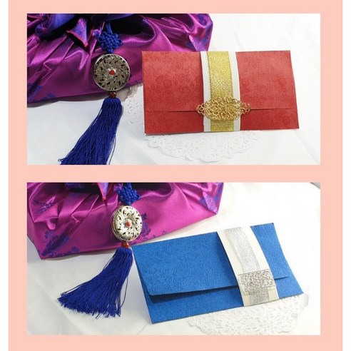 프롬채니 핸드메이드 전통 고급 용돈 봉투, 레드+ 블루