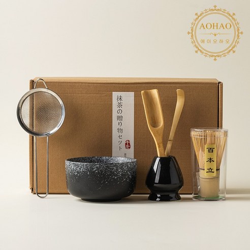 AOHAO 말차 도구 4/6PCS 세트 Matcha Whisk 차선 다완 차선립, 흑백 6PCS, 3세트