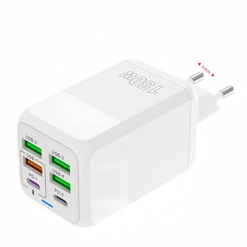 4USB+2PD 6포트 멀티 고속충전기 150W, 블랙, 1개