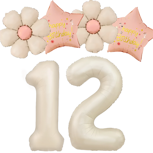 파파 파티 크림 데이지 대형 숫자 기념일 생일 풍선 세트, 1세트, 크림 12 + 데이지 2p + 별 2p
