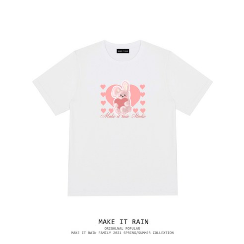DFMEI 귀여운 스타일 귀여운 토끼 사랑 인쇄 최고의 친구 다목적 Ins 한국 스타일 반팔 티셔츠 여름 새로운