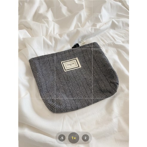 [코스릴]화장품 파우치 양모 체크 무늬 대조 대용량 마무리 가방, 크링본 라이트 그레이