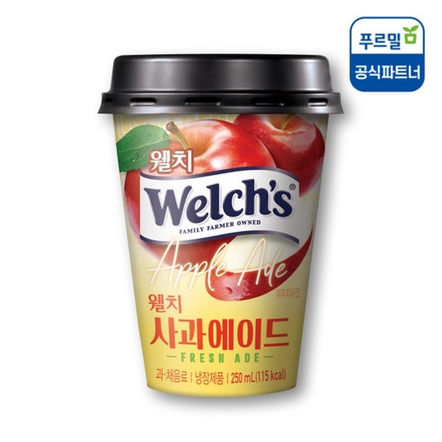 상큼함이 톡톡! 100% 과즙 푸르밀 웰치 사과에이드로 일상에 활력을 더하세요!