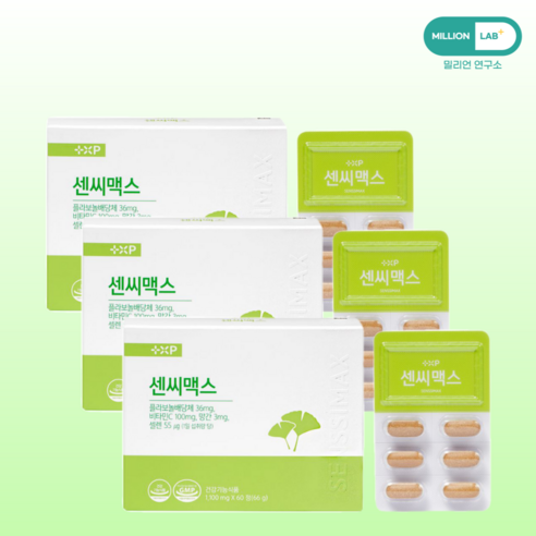밀리언랩 약국 정품 센씨맥스 플라보놀 혈액순환 징코 혈행개선 하루 1정, 3개, 60정