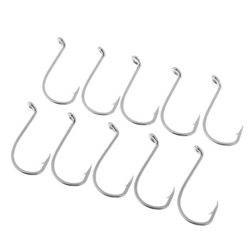 10Pcs 스틸 낚시 후크 오프셋 후크 낙지 게 후크 Fishhook 서클 후크, 실버, 스테인레스 스틸