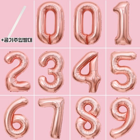 핑크코끼리 생일 파티 이벤트 숫자 은박 풍선 11p 세트, [소] 로즈골드 x 1세트
