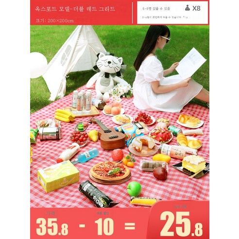 DFMWI.피크닉 매트.Picnic mat.--야외 피크닉 매트 캠핑 야취 방습 매트 휴대용 방석에 방수 피크닉 천 야유회 텐트 바닥 매트, 작은레드그2*2M