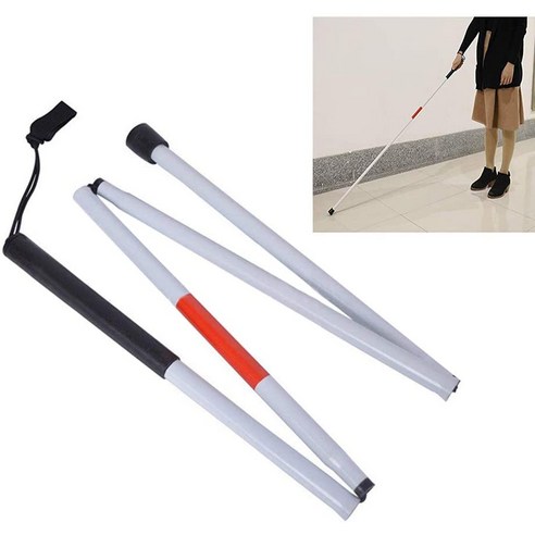 알루미늄 접이식 반사 지팡이 휴대용 충격 방지 가이드 워킹 스틱 시력 장애인과 눈가리개 접이식, {"크기":"하나"}, WHITE