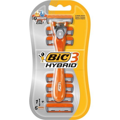 BIC 일회용 날 면도기 남성용 및 여성용 BiC 하이브리드 3중날 1개 핸들 리필 팩 6개 479276 - 미니냉장고 | 쿠팡