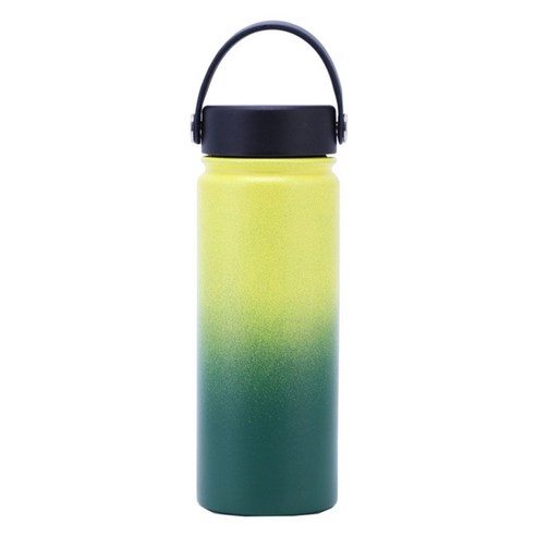 여행을 위한 스테인리스 물병 튼튼한 재사용할 수 있는 휴대용 18oz 대용량 주전자, 7.3 × 21cm., 스테인레스 스틸, 노란색과 녹색