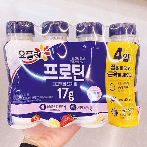 빙그레 요플레 프로틴 딸기바나나 210gx4입, 일반포장 동절기만, 210g, 4개