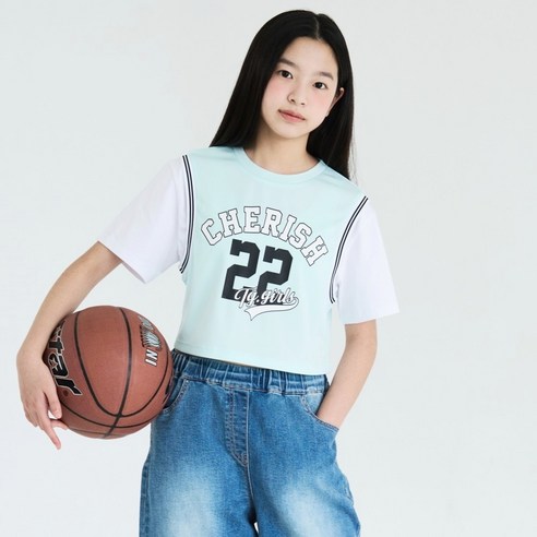 [더데이걸] 논현점##반팔달린크롭농구티##초등여아 주니어 여아 아동 키즈 초등학생 중학생 라운드 티셔츠##주니어 여아 반팔티셔츠##여아 크롭티셔츠##24년 신상품##더데이걸 논현점