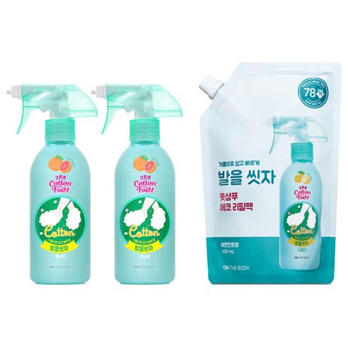 온더바디 발을씻자 코튼풋샴푸 자몽 385ml 2개 + 리필 레몬향 500ml 1개