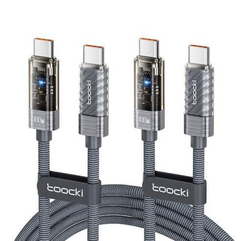 Toocki 알루미니움 합금 C타입 C to C PD100W 초고속 충전케이블, 2m, 회색, 2개