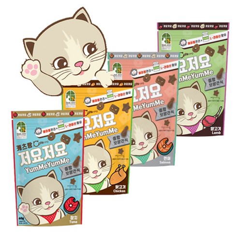 뉴 캐츠랑 사이즈업 고양이 간식 4종 혼합세트 (참치+연어+닭고기+양고기) 150g – 각 3봉 포함