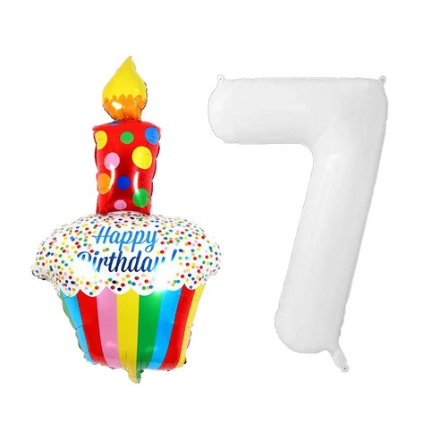 생일파티 레인보우 컵케익 화이트 숫자 풍선세트, 1개, 숫자7세트