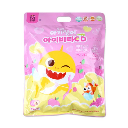 핑크퐁 아기상어 아이비타CD+아연 1000정 복숭아맛, 1개