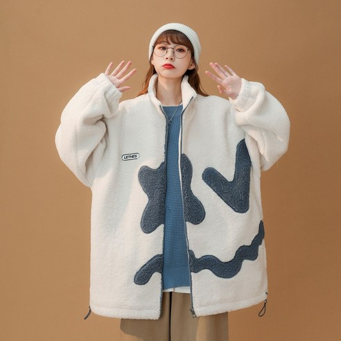 YY 여성 면직물 재킷 겨울 양털 안감 두꺼운 코튼 패딩 자켓 한국어 스타일 느슨한 양고기 코트 패션 면화 패딩 코트