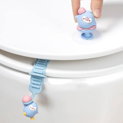 롤링페이퍼 변기 뚜껑 손잡이 실리콘 변기손잡이 위생커버, 블루(뚜껑손잡이1P+변기커버1P)