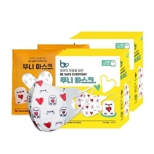 뷰라뷰 3D형 뚜니 마스크 4-7세용, 50매입, 2개, 하뚜