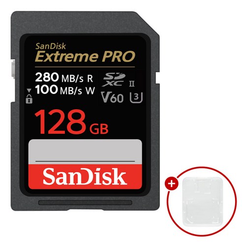 샌디스크 익스트림 프로 SD메모리카드 SDXEP Extreme PRO UHS-II + SD카드 케이스, 1개, 128GB