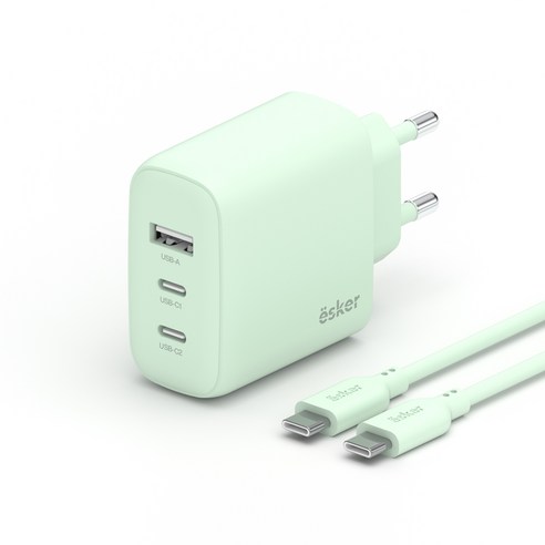 esker 65W 3포트 PD PPS GaN 고속충전기 + CtoC 고속케이블, 1개, 민트