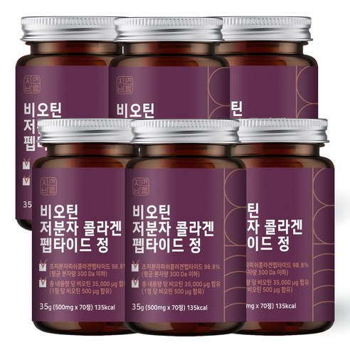 자연바름 비오틴 500ug 저분자 피쉬 콜라겐 펩타이드, 70정, 6개