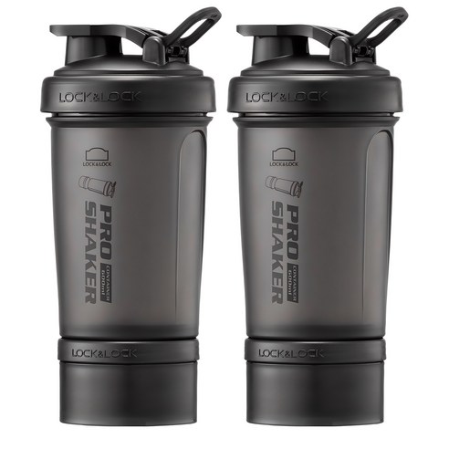 프로쉐이커 락앤락 쉐이크 보틀 600ml + 컨테이너 140ml, 매트블랙, 2개