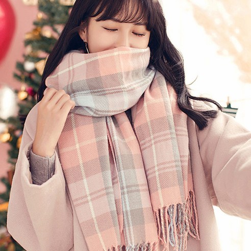 바이하은 멀티 체크 롱 머플러 목도리