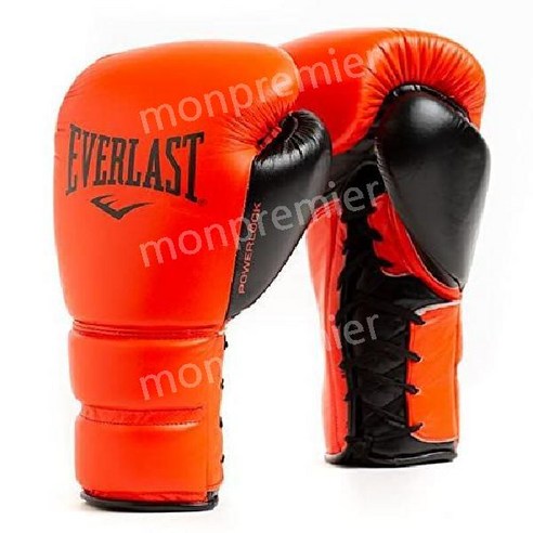 Everlast Powerlock2 Pro 레이스 가죽 복싱 트레이닝 글러브(화이트), Red